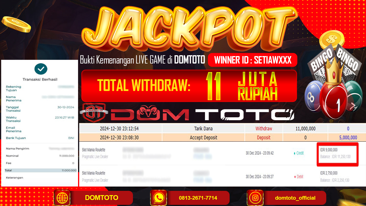 JACKPOT LIVE GAME SLOT MANIA ROULETTE 30 DESEMBER 2024
